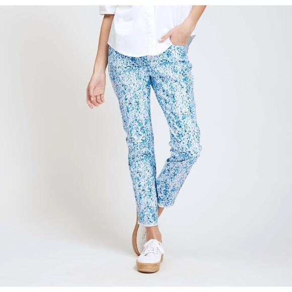 tyler boe Stretch Cotton Twill Toile Print Straight Leg Frayed Hem Coordinating - Picture 1 of 7